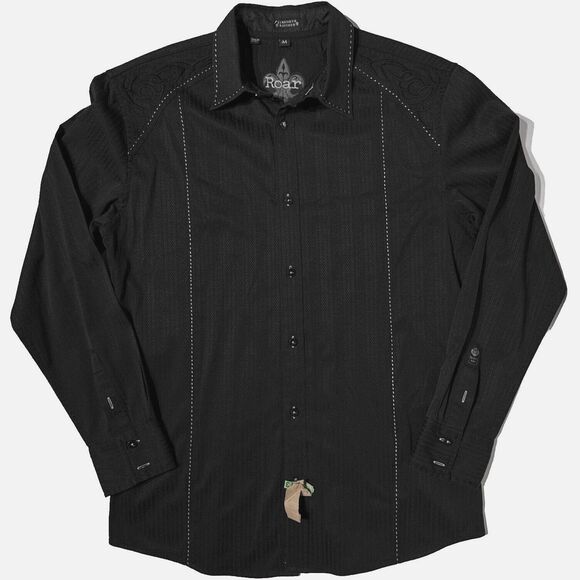 Roar Black Embroidered Contrast Stitching Stretchy Button Up Shirt Men's Size M - Picture 2 of 11